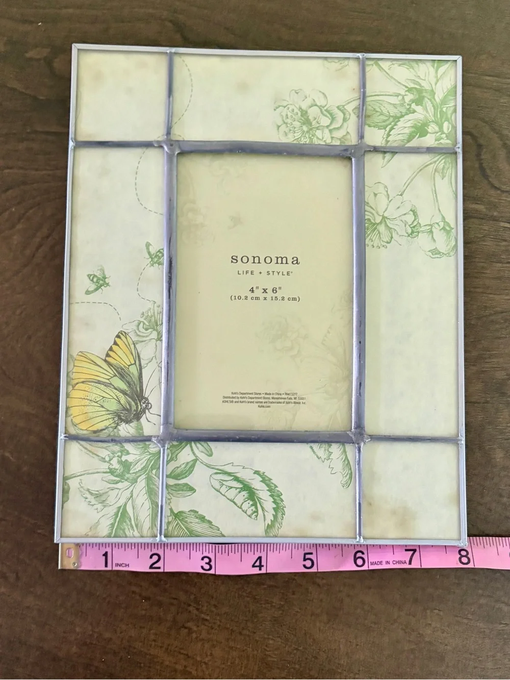 Sonoma Life Style Leaded Stained Glass Portrait Picture Frame 4x6 Butterfly 2011